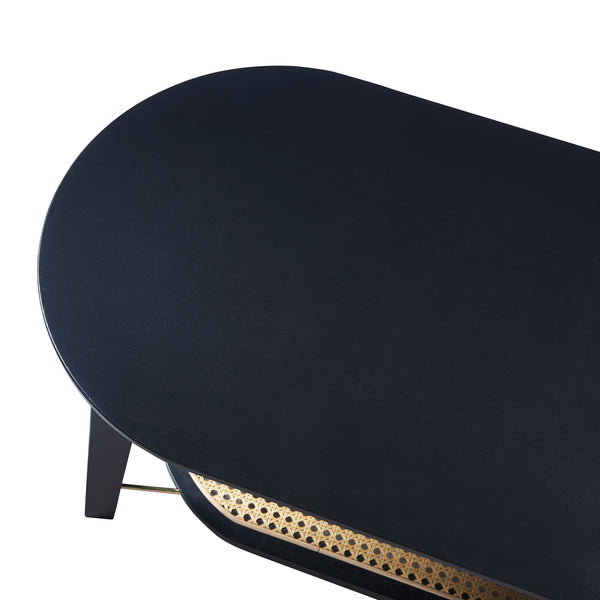 Tavolino da salotto Taivalkoski 120x43x40 cm Nero/effetto rattan [en.casa]