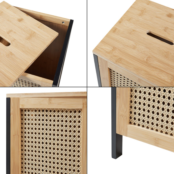 Cesto per biancheria Tervola 51 L Nero/Bambù [en.casa]