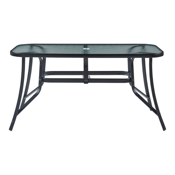 Set di Mobili da Giardino Aradeo Tavolo con Piano in Vetro e 6 Sedie Impilabili - Nero casa.pro