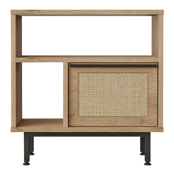 Tavolino Kvænangen 60x60x26 cm effetto quercia/rattan [en.casa]