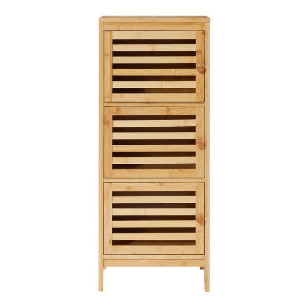 Comodino Ypäjä in Bambù a 3 Ante Tavolino Laterale 82 x 33 x 27 cm - Naturale [en.casa]