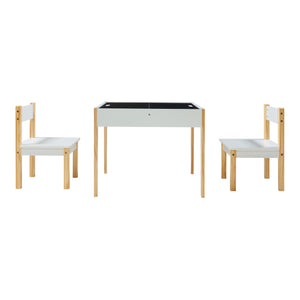 Set Mobili Smedjebacken per Cameretta Tavolo con Lavagne Rimovibili e 2 Sedie - Bianco / Naturale [en.casa]

