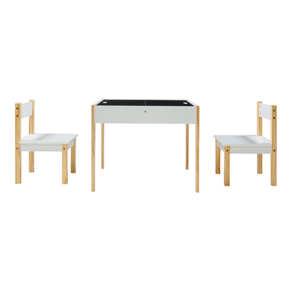 Set Mobili Smedjebacken per Cameretta Tavolo con Lavagne Rimovibili e 2 Sedie - Bianco / Naturale [en.casa]

