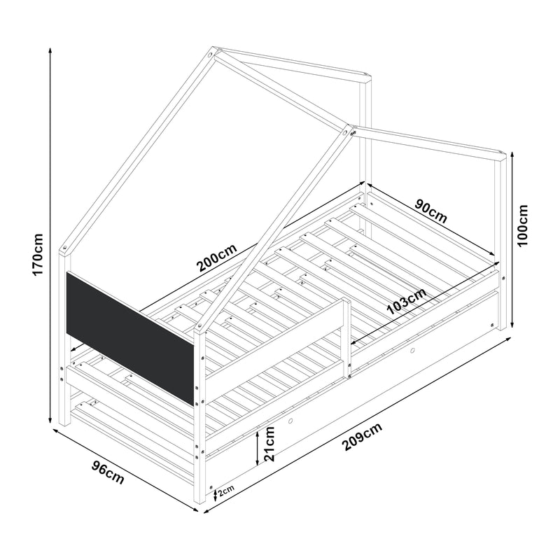 Schizzo in scala Letto Casetta Sodankylä per Cameretta con Secondo Letto Estraibile e 2 Materassi da 90 x 200 cm [en.casa]
