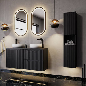Mobile a Colonna Pensile da Bagno NEWPORT 140x30x25 cm - Nero [en.casa]