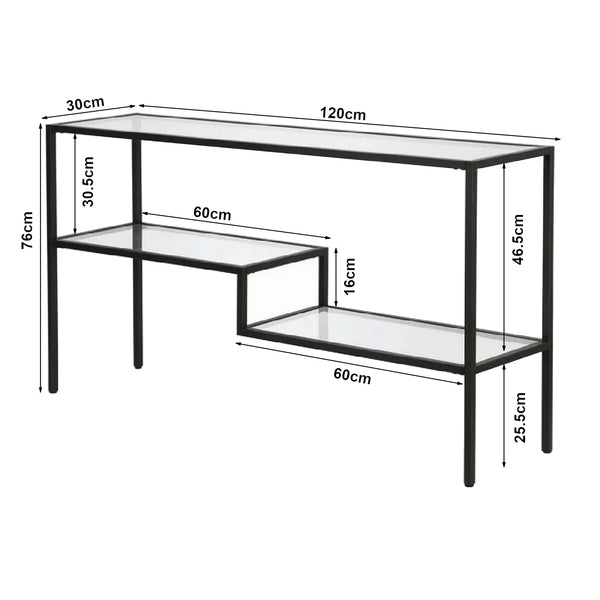 Consolle Videnel con piano in vetro 120x30x76 cm Nero [en.casa]