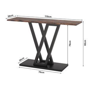 Tavolo a Consolle Seinshung con Telaio in Acciaio 110 x 30 x 80 cm - Nero / Effetto Noce [en.casa] 