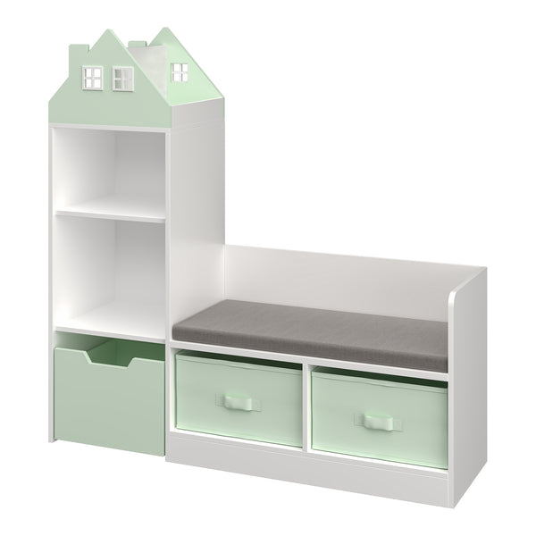 Panca per bambini con scaffale Vipsali 100x99x30 cm Verde menta/Bianco [en.casa]