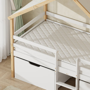 Letto Casetta per Bambini Surnadal 90x200 cm in Legno di Pino con Cassetti e Sbarre [en.casa] 