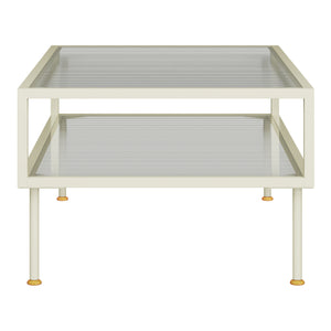 Tavolino Lindau in acciaio con piano in vetro 100x50x46 cm crema bianco [en.casa]