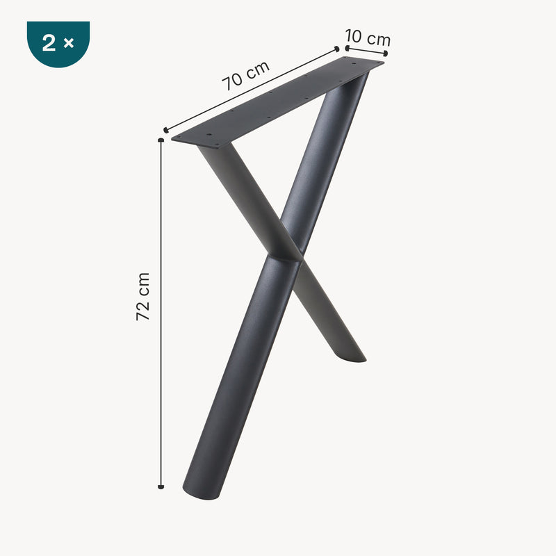 Schizzo in scala Set di 2 Gambe Klixjö con Profili Ovali a X per Mobili 'Fai da Te' 72 x 70 x 10 cm - Acciaio Nero [en.casa]