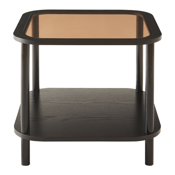 Tavolino Latama con piano in vetro 51x51x45 cm Nero/Vetro bronzato [en.casa]