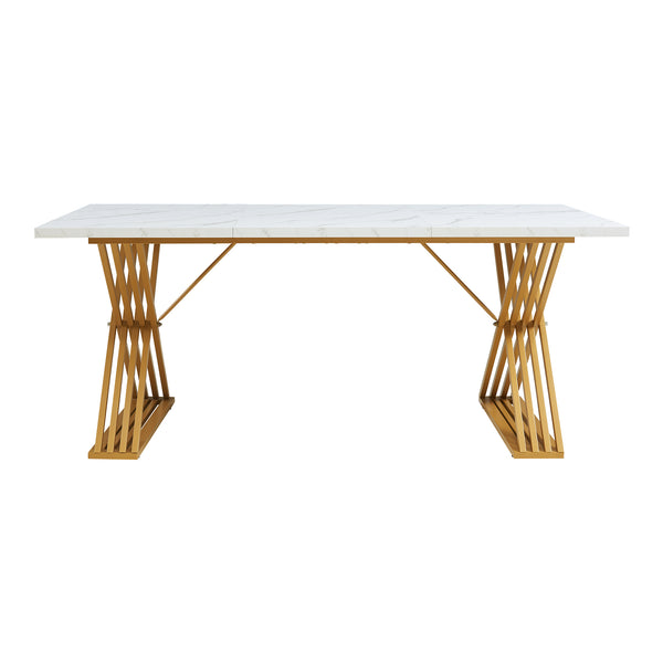 Tavolo da Pranzo Hujaari con Gambe a X in Metallo 180x80x75 cm Effetto Marmo Bianco [en.casa]