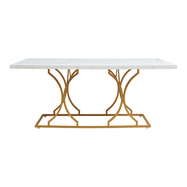 Tavolo da pranzo Figa per 6 persone effetto marmo, bianco / oro [en.casa]