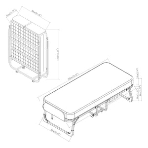 Letto pieghevole in metallo Lustendi con materasso 200x90cm Nero/effetto quercia [en.casa]