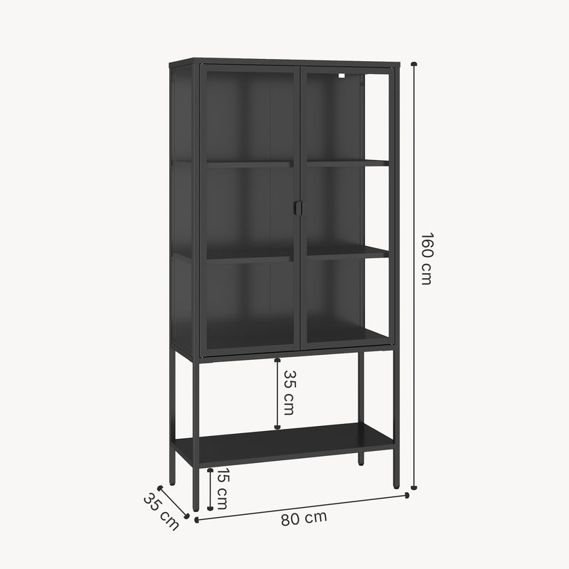 Schizzo in scala Mobile Vetrina Borshavisa in Acciaio e Vetro Temperato Libreria Credenza 160x80x35 cm Nero [en.casa] 