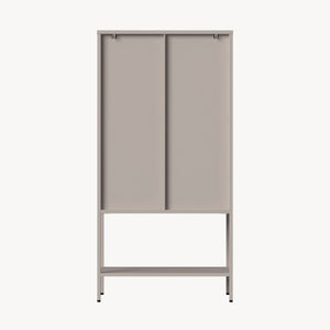 Vetrina Klippestad Credenza Alta a 2 Ante in Vetro e Ripiano Aperto 160 x 80 x 35 cm - Grigio Caldo [en.casa]