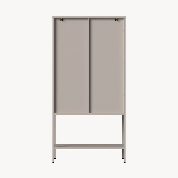 Vetrina Klippestad Credenza Alta a 2 Ante in Vetro e Ripiano Aperto 160 x 80 x 35 cm - Grigio Caldo [en.casa]