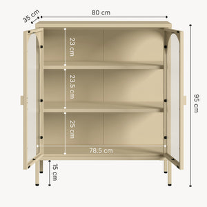 Vetrina Klippestad a 2 Ante in Vetro Credenza con 3 Scomparti 95 x 80 x 35 cm - Color Cammello [en.casa]