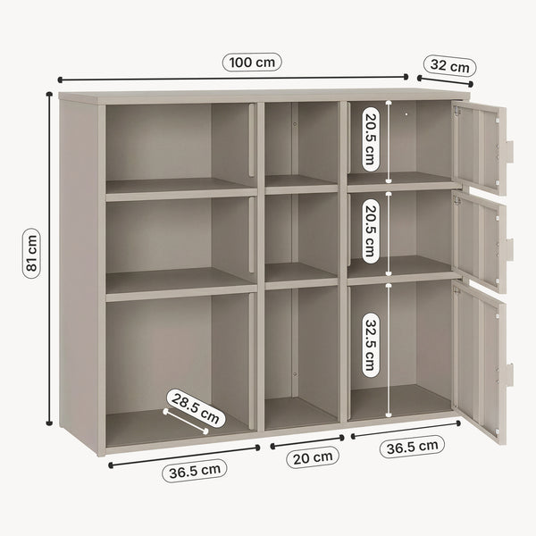 Mobile Contenitore da Ufficio Kliri in Acciaio con 6 Vani Aperti e 3 Ante 100 x 32 x 81 cm - Color Cammello [en.casa]