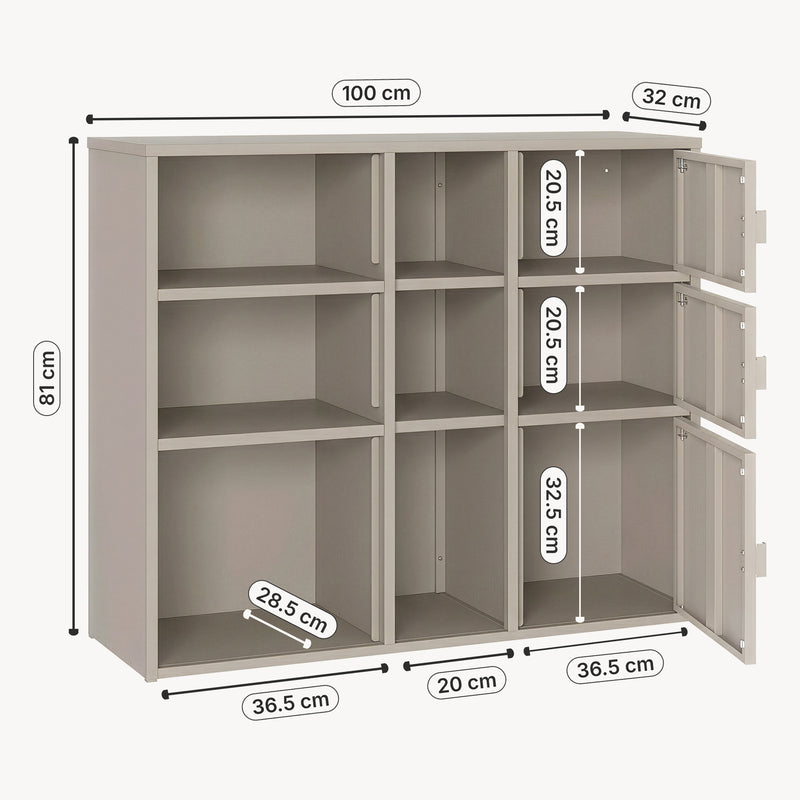 Schizzo in scala Mobile Contenitore da Ufficio Kliri in Acciaio con 6 Vani Aperti e 3 Ante 100 x 32 x 81 cm - Color Cammello [en.casa]