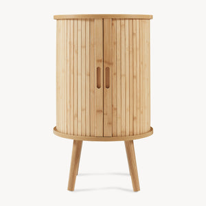 Comodino Nordkapp a 2 Ante Scorrevoli in Bambù Tavolino Rotondo 65xØ40 cm - Naturale [en.casa]