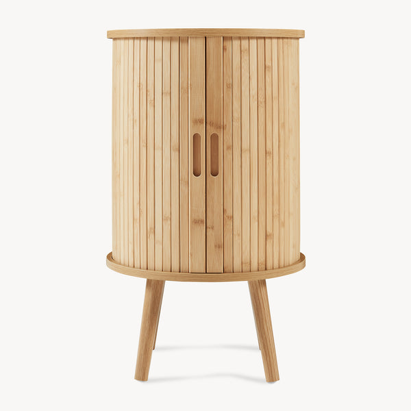 Comodino Nordkapp a 2 Ante Scorrevoli in Bambù Tavolino Rotondo 65xØ40 cm - Naturale [en.casa]