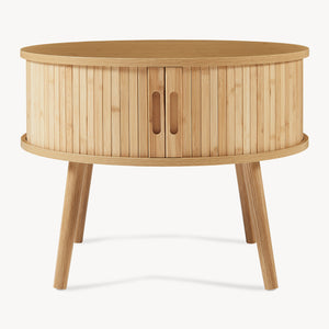 Comodino Rotondo Nordkapp a 2 Ante Scorrevoli in Bambù 45 x Ø60 cm - Naturale [en.casa]