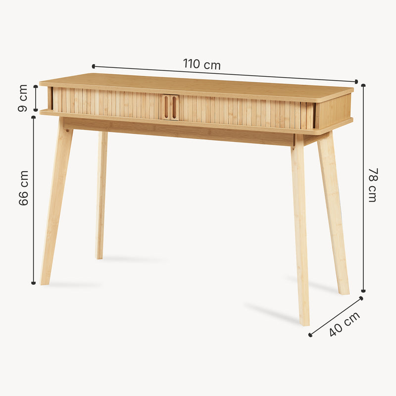 Schizzo in scala Tavolo a Consolle Tysvær a 2 Ante Scorrevoli in Bambù Naturale 110 x 40 x 78 cm [en.casa]