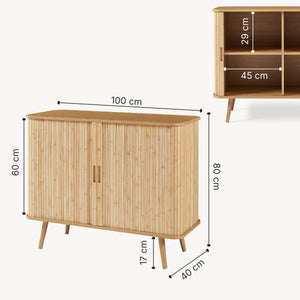 Mobile Contenitore Nordkapp con 2 Ante Scorrevoli in Bambù 100 x 40 x 80 cm - Color Naturale [en.casa]