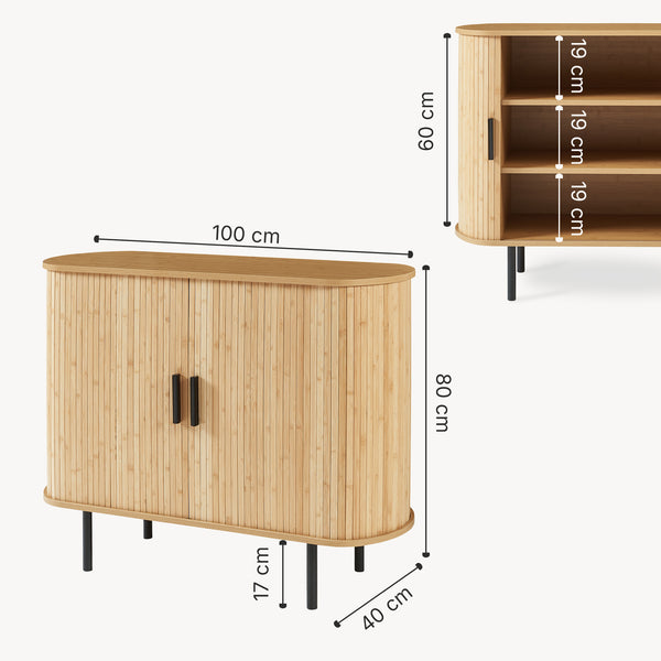 Comò Tvedestrand Portascarpe Mobile Contenitore a 2 Ante Scorrevoli in Bambù 100 x 40 x 80 cm - Naturale/Nero [en.casa]