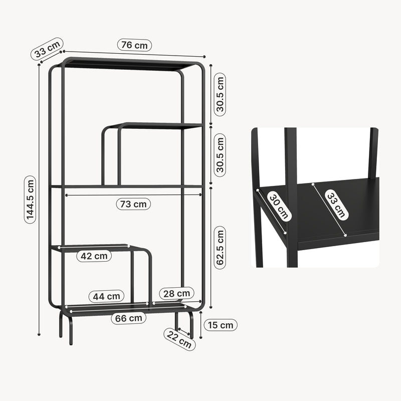 Schizzo in scala Libreria in Acciaio Færder con Scomparti Aperti 145 x 76 x 33 cm - Nero Opaco [en.casa]