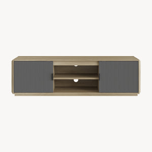 Mobile Porta TV Trömi a 2 Ante e Vani Aperti 150 x 40 x 43 cm - Effetto Rovere/Grigio [en.casa]