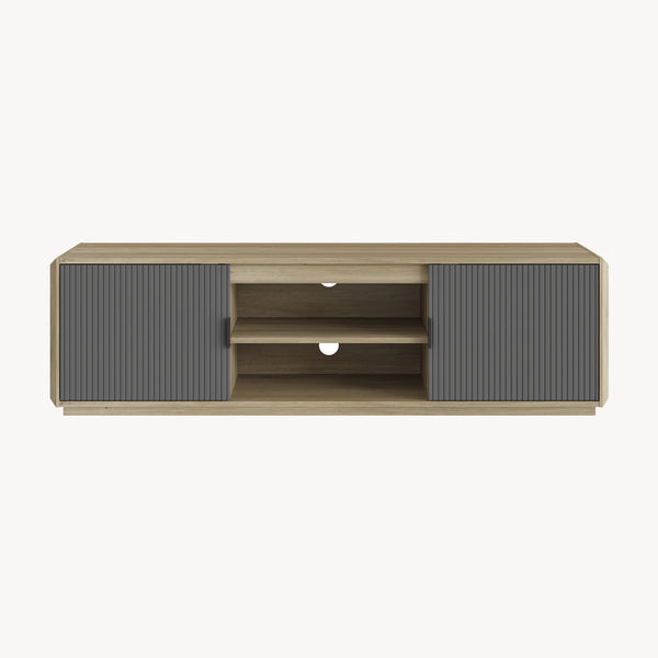Mobile Porta TV Trömi a 2 Ante e Vani Aperti 150 x 40 x 43 cm - Effetto Rovere/Grigio [en.casa]