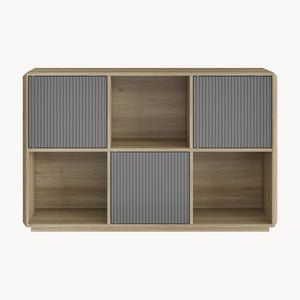 Credenza Trömi Mobile Buffet a 3 Ante e 6 Scomparti 75 x 120 x 30 cm - Effetto Rovere/Grigio [en.casa]
