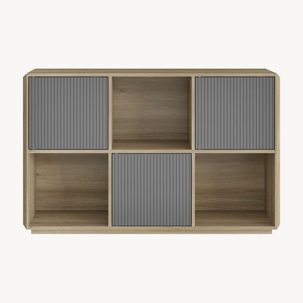 Credenza Trömi Mobile Buffet a 3 Ante e 6 Scomparti 75 x 120 x 30 cm - Effetto Rovere/Grigio [en.casa]