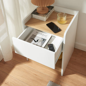 Comodino Kuorshare 55x42x37 cm Bianco/effetto quercia [en.casa]