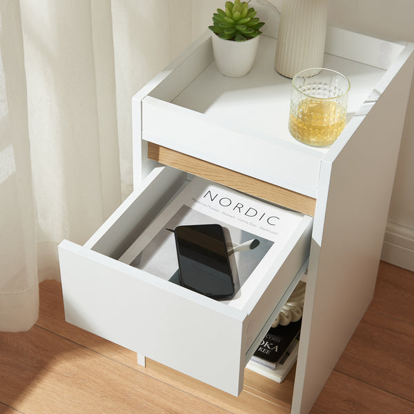 Comodino Lure 55x30x35 cm Bianco/effetto quercia [en.casa]