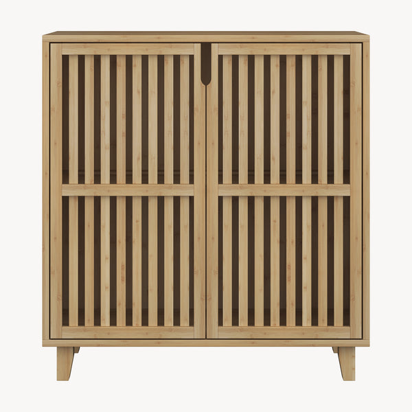 Mobile Contenitore Multifunzionale Sirgerg a 2 Ante 77 x 72 x 33 cm in Bambù Naturale [en.casa] 