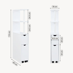 Scaffale da Bagno Fadeskimma Mobile Contenitore con Ripiani Cassetto e Scomparto Estraibile 113 x 19 x 45 cm - Bianco [en.casa] 