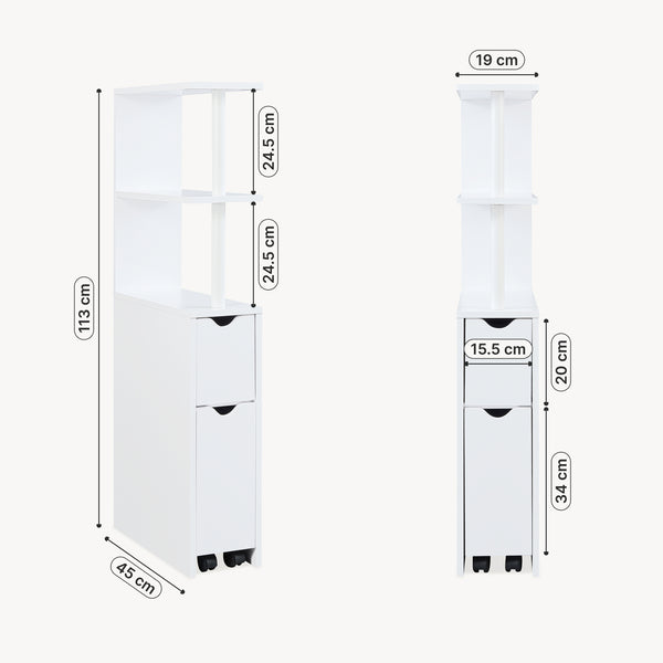 Scaffale da Bagno Fadeskimma Mobile Contenitore con Ripiani Cassetto e Scomparto Estraibile 113 x 19 x 45 cm - Bianco [en.casa] 