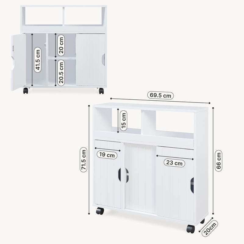 Schizzo in scala Armadietto Stretto Fadeskimma Mobile Contenitore con Rotelle e 3 Ante 72x70x20 cm Bianco [en.casa] 
