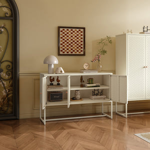 Credenza Viitasaari Mobile Contenitore Stretto a 3 Ante con Ripiani 120 x 40 x 80 cm - Bianco Crema [en.casa]