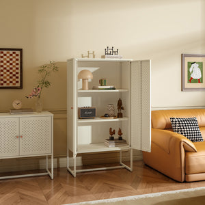 Mobile Contenitore Viitasaari Credenza Alta a 2 Ante e Ripiani 150 x 80 x 40 cm - Bianco Crema [en.casa]
