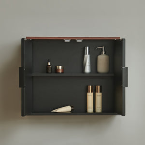 Mobiletto da Parete Trond con 2 Ante a Specchio Armadietto Pensile da Bagno 50 x 60 x 15 cm - Nero/Effetto Noce [en.casa]


