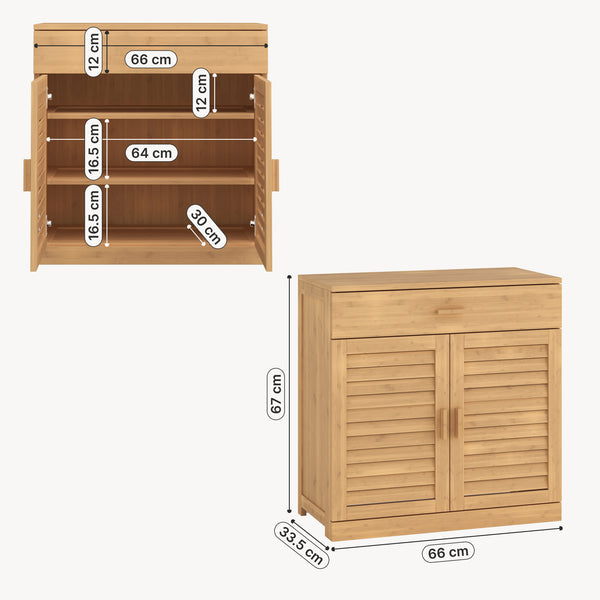 Scarpiera Aarela a 2 Ante con Cassetto e 3 Ripiani in Bambù Naturale 67 x 66 x 34 cm [en.casa]