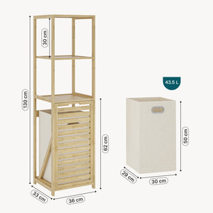 Scaffale da Bagno Anun in Bambù con Cesto Portabiancheria Rimovibile 130x36x33 cm - Effetto Legno [en.casa]