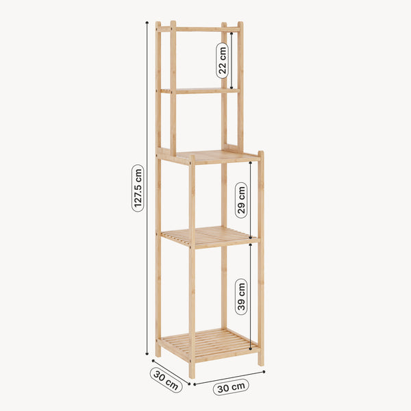 Scaffale da Bagno Anun in Bambù con 4 Scomparti Aperti 128 x 30 x 30 cm - Color Naturale [en.casa]

