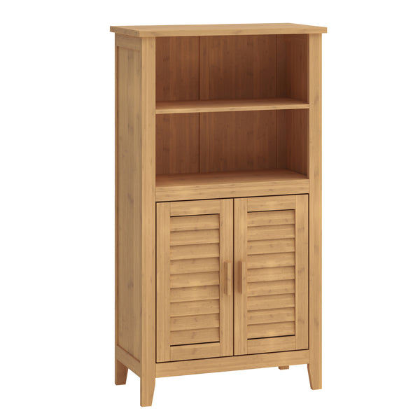 Mobile Contenitore Rirg a 2 Ante e Scomparti Aperti in Bambù Naturale 92 x 50 x 25 cm [en.casa]