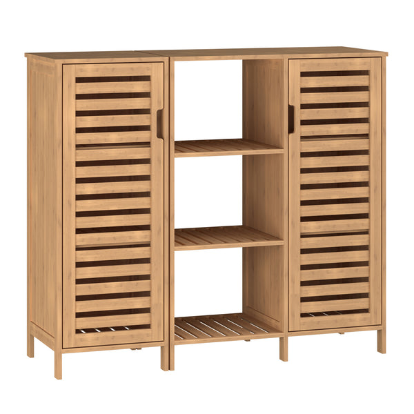 Mobile Contenitore Hakseri a 2 Elementi con Ante e Vani Aperti 87 x 99 x 33 cm in Bambù Naturale [en.casa]